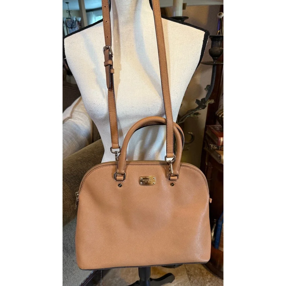 MICHAEL KORS MK LG Dome Satchel‎ Bag and matching wallet Tan Saffiano